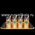 0020614/НБ Златоуст 4 ПОДСТАКАННИКА,Малахит, позолота. в П/У