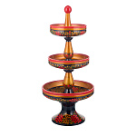 Конфетница трехъярусная с росписью "Рябина". Хохлома