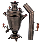 0076776/5л КОМПЛЕКТ Самовар+труба Рюмка гладкая жаровой латунный толстостенный,бурая патина