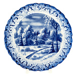  Гжель ТАРЕЛКА с ажурным краем "Зима.Пейзаж" d-17.5 см