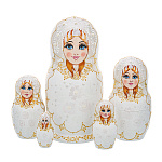 0073467  МАТРЕШКА "БЕЛЫЕ ЦВЕТЫ" 5 мест h=19см d=9см