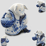 0020183 Гжель Скульптура "Хрюша Марфуша"  Авт.Черновы Л.и В 