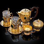  Сервиз "Чаепитие" чайный на 2 пер, (сах-ца, молочник) малахит Златоуст