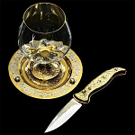 0036444 Златоуст НАБОР с ножом раскладным: фужер на блюде инкрастация,  в П/У (155/2)