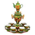 0042474-3л-Срв-6п Хохлома Набор для чаепития "Хохлома"с Самоваром 3л.,6 персон + поднос