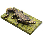 0037103 Нат.камень Бронза Статуэтка "КРОКОДИЛ БОЛЬШОЙ" змеевик