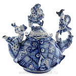 09149 Гжель Чайник "Скоморошьи забавы" 24см Авт.Черновы Л.и В