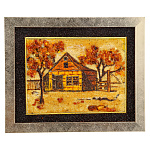 0063821-25*20см Картина янтарная "ДОМИК В ДЕРЕВНЕ" (кварцевый песок, янтарь, каменная крошка)