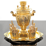 0020609 Златоуст НАБОР "Царское чаепитие":Самовар 3л,Блюдо +4 подстаканн. в П/У