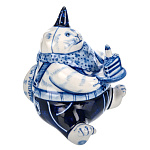 0016382 Гжель Скульптура "Кот с тортиком" Авт.Черновы Л.и В.