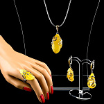 0025502 Серебро 925 КОМПЛЕКТ"Золотой завиток1" р/п, серьги9,26;кольцо7,0,подвеска6,04