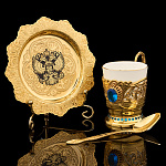 Кофейная пара с позолотой и фианитами "Герб РФ". Златоуст