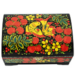 00288614/17*11см Хохлома Шкатулка-сундучок"ПТИЦА. МАЛИНА" черный фон  Р19