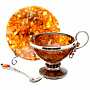 Набор на две персоны. Чайная пара из янтаря "Виноград". Ювелирная бронза, фотография 1. Интернет-магазин ЛАВКА ПОДАРКОВ