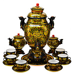 0058006-черный САМОВАР фарфоровым 4,5л "ХОХЛОМСКИЕ УЗОРЫ" 