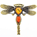 0058496/522.4 Брошь Стрекоза большая (коньячный)