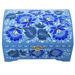 0076972/14*9см Хохлома Шкатулка "ЗИМА/ЦВЕТЫ" сундучок, васильки на голуб 14*9см