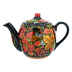 0080298 ХОХЛОМА чайник "Ягодки" черный фон (форма 7) 0,5