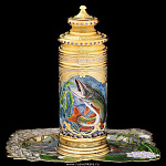  Златоуст НАБОР ПИВНОЙ "ЩУКА" кружка+поднос, позолота, Эмаль в П/У 