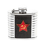 00119661 Сувенир ФЛЯГА С СИМВОЛИКОЙ "Герб СССР" мини (кожа) 8,5*7,5см